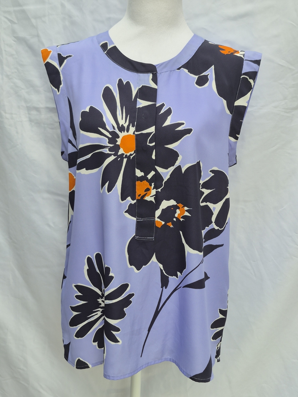 J.CREW Periwinkle Blue Floral Sleeveless Popover Tank Top Blouse Ruffle Size 8